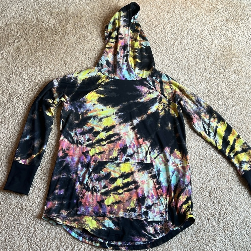 Lularoe Amber tie dye black green yellow pink purple hoodie sweatshirt size M - Picture 1 of 6